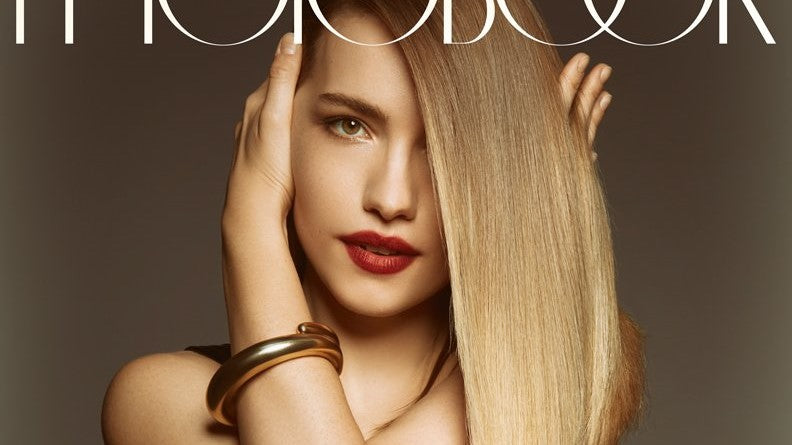 Willa Fitzgerald posing for Photobook in Ben-Amun gold-tone bangle