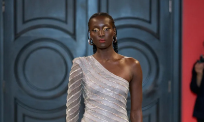 Model wears Ben-Amun earrings for Naeem Khan fashion show