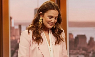 Drew Barrymore wears gold 3-tier earrings for her talk show