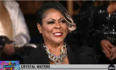 Crystal Waters in chunky silver chain necklace appearing on Good Morning America