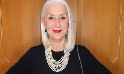 Helen Mirren in pearl necklace for Golden Globes party