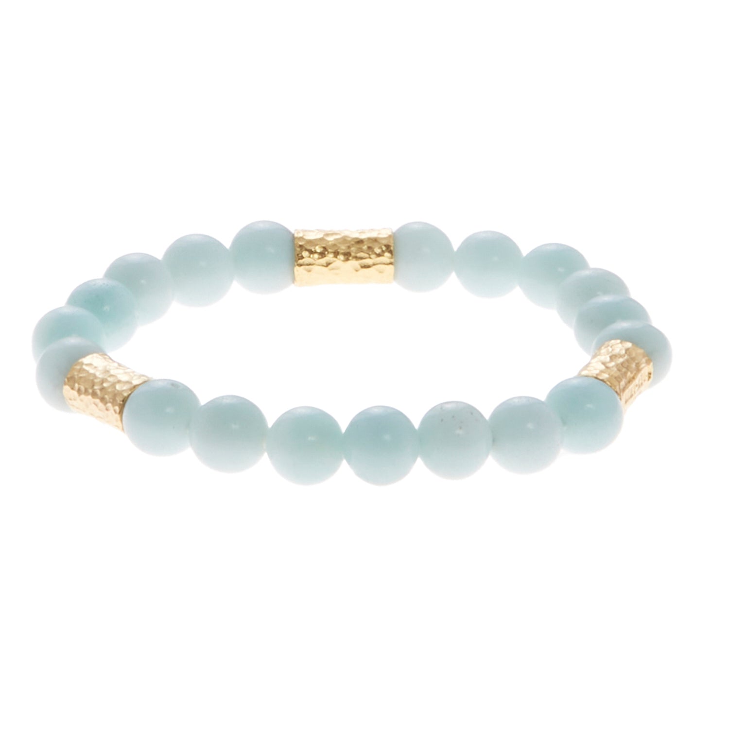 sky blue stone bracelet with gold beads
