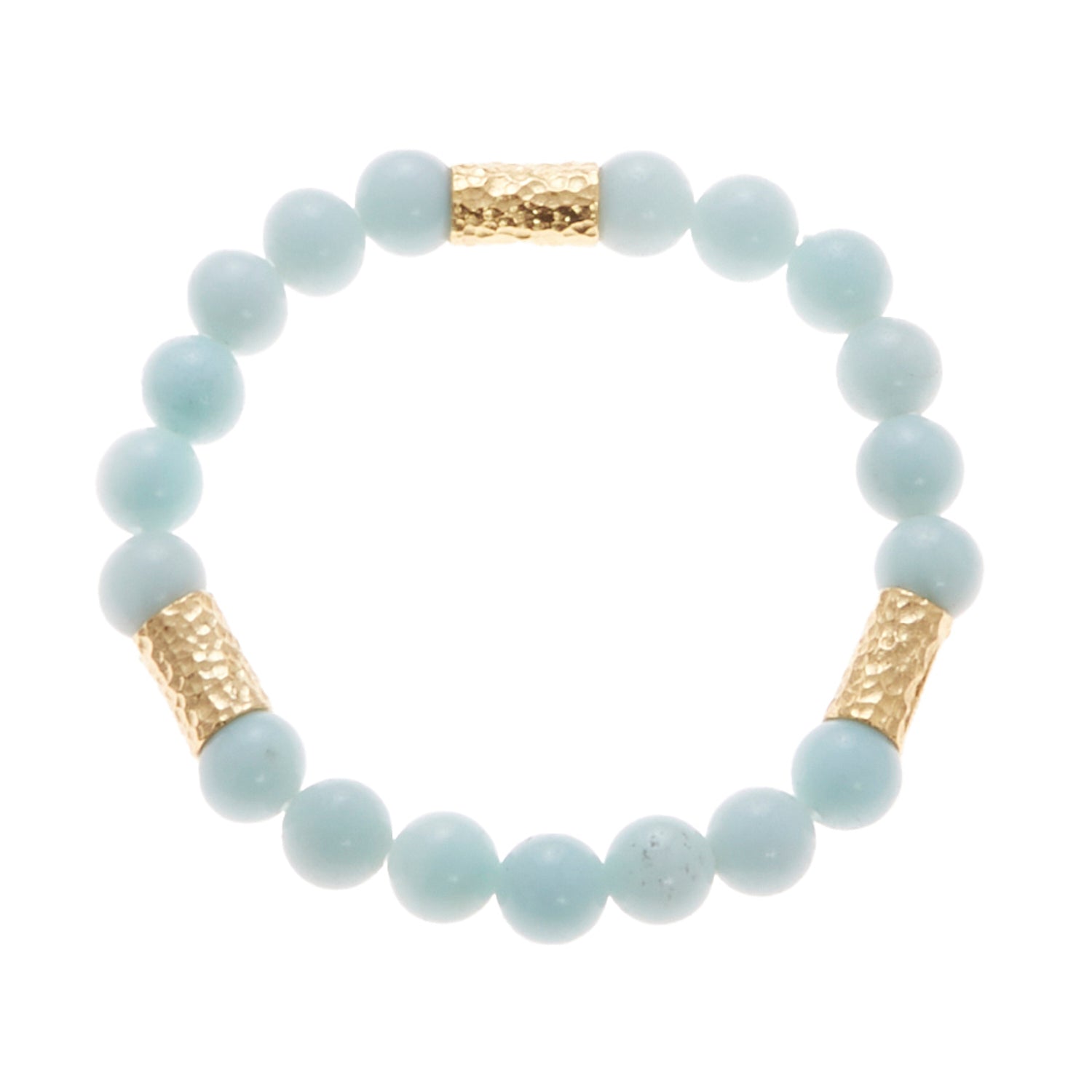 sky blue stone bracelet with gold beads