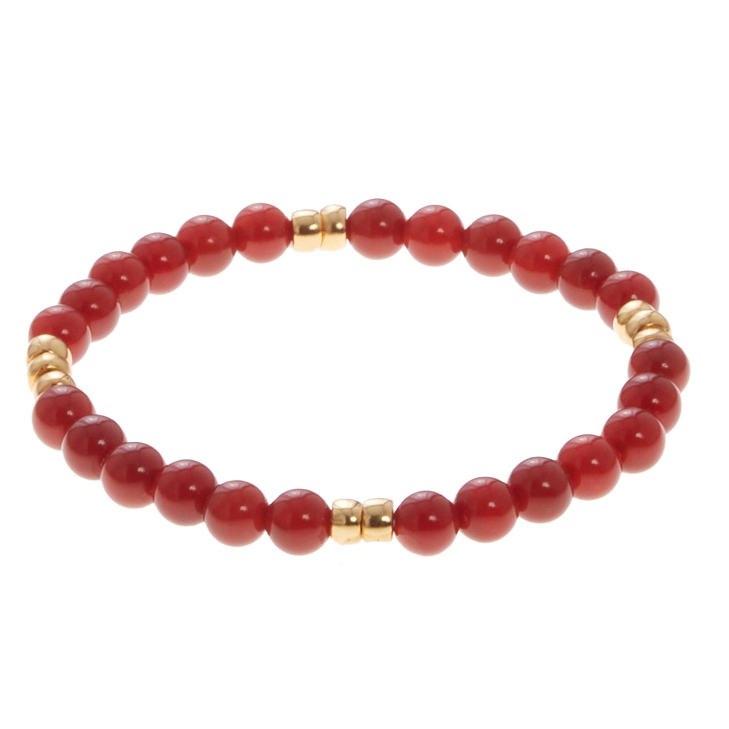 cherry red stone bracelet with gold beads