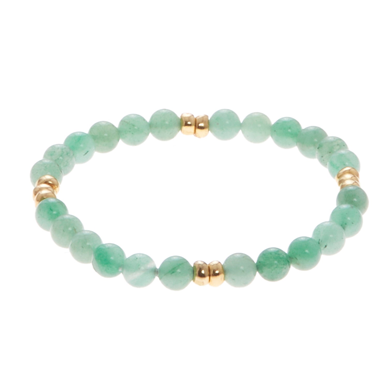 mint green stone bracelet with gold beads