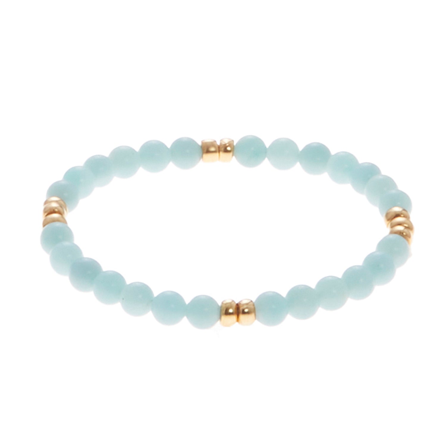 sky blue stone bracelet with gold beads
