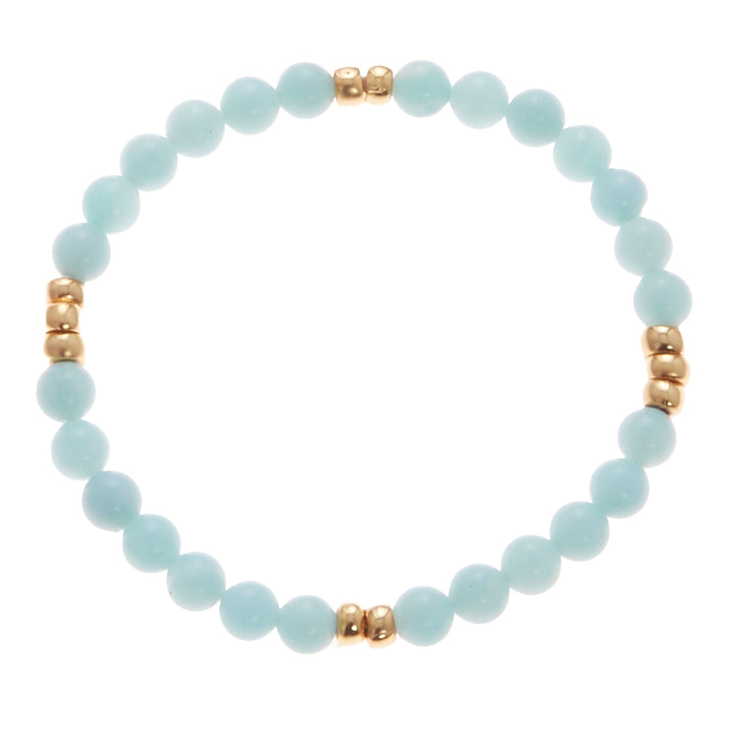 sky blue stone bracelet with gold beads