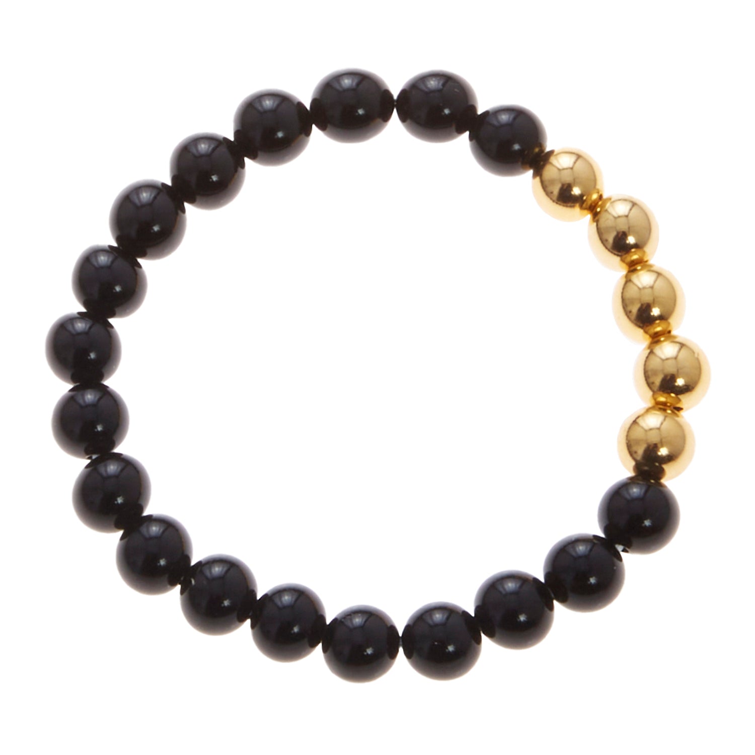 black stone bracelet with gold beads
