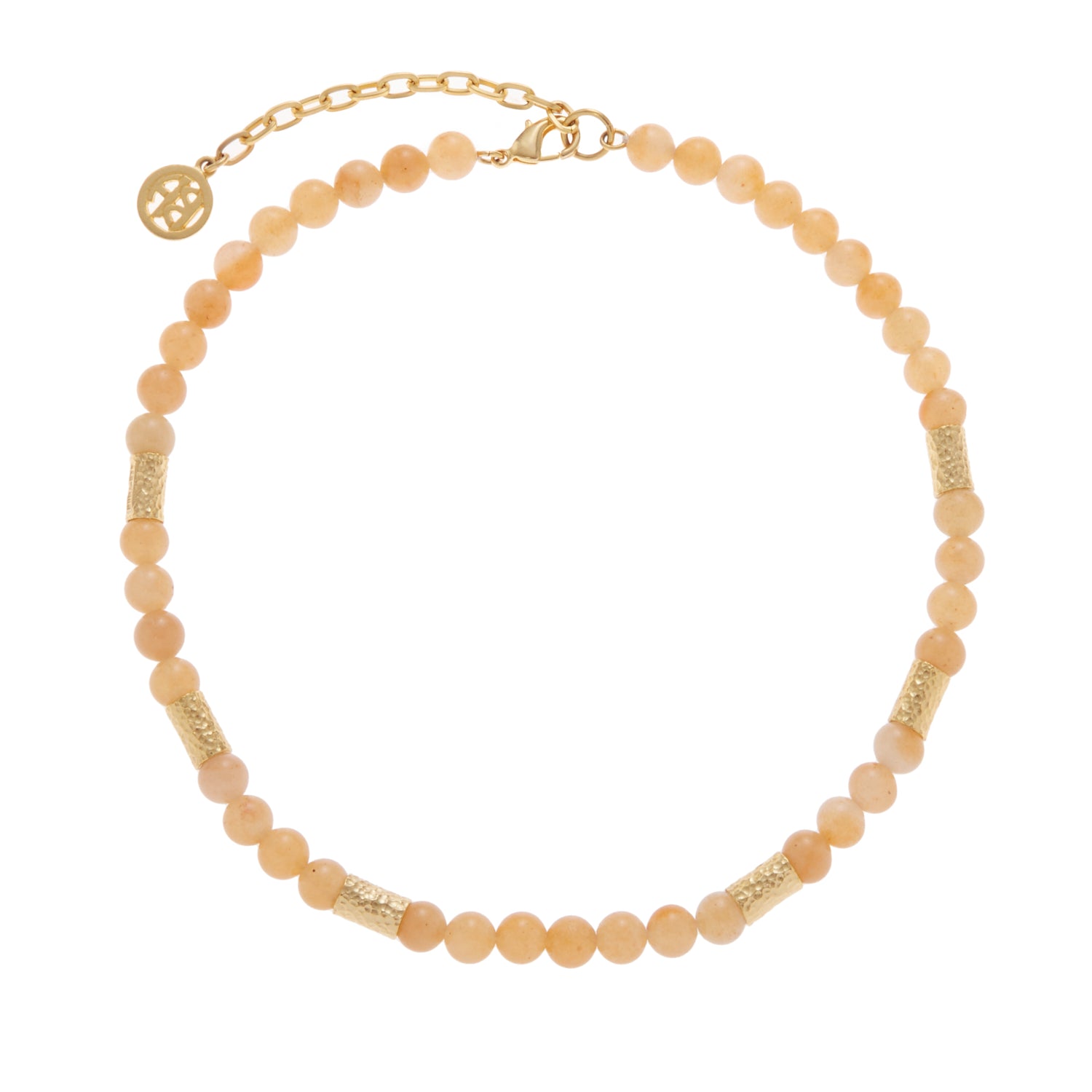 apricot orange stone necklace with gold beads