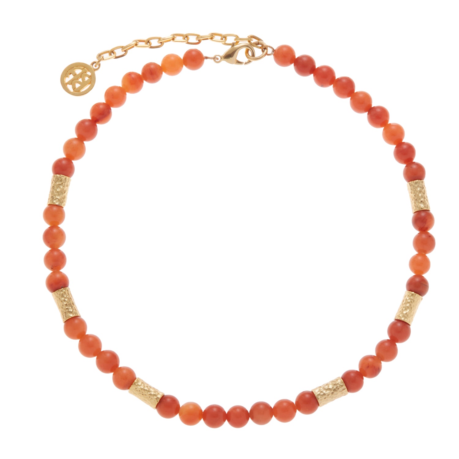 tiger orange stone necklace with gold beads