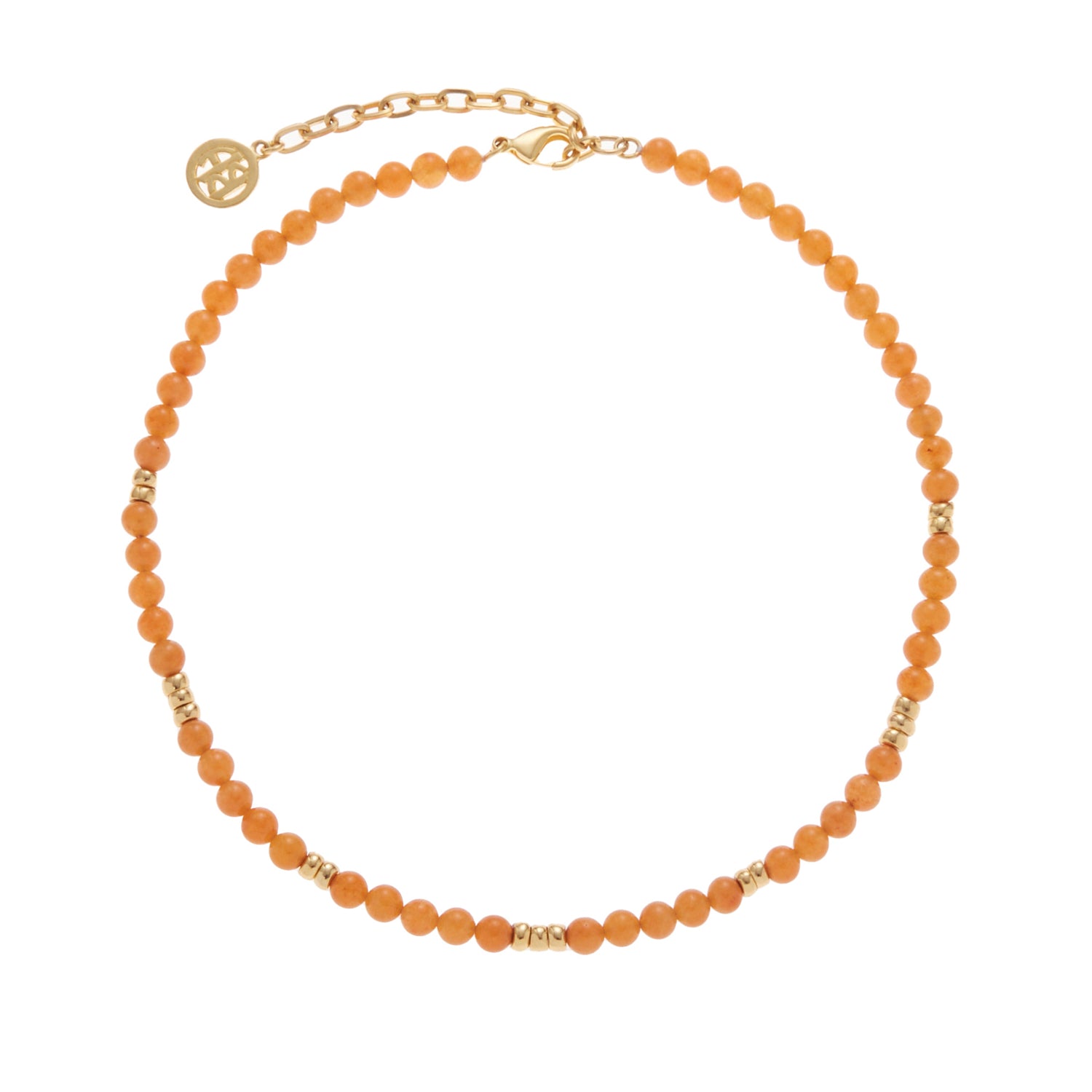 light apricot stone necklace with gold beads
