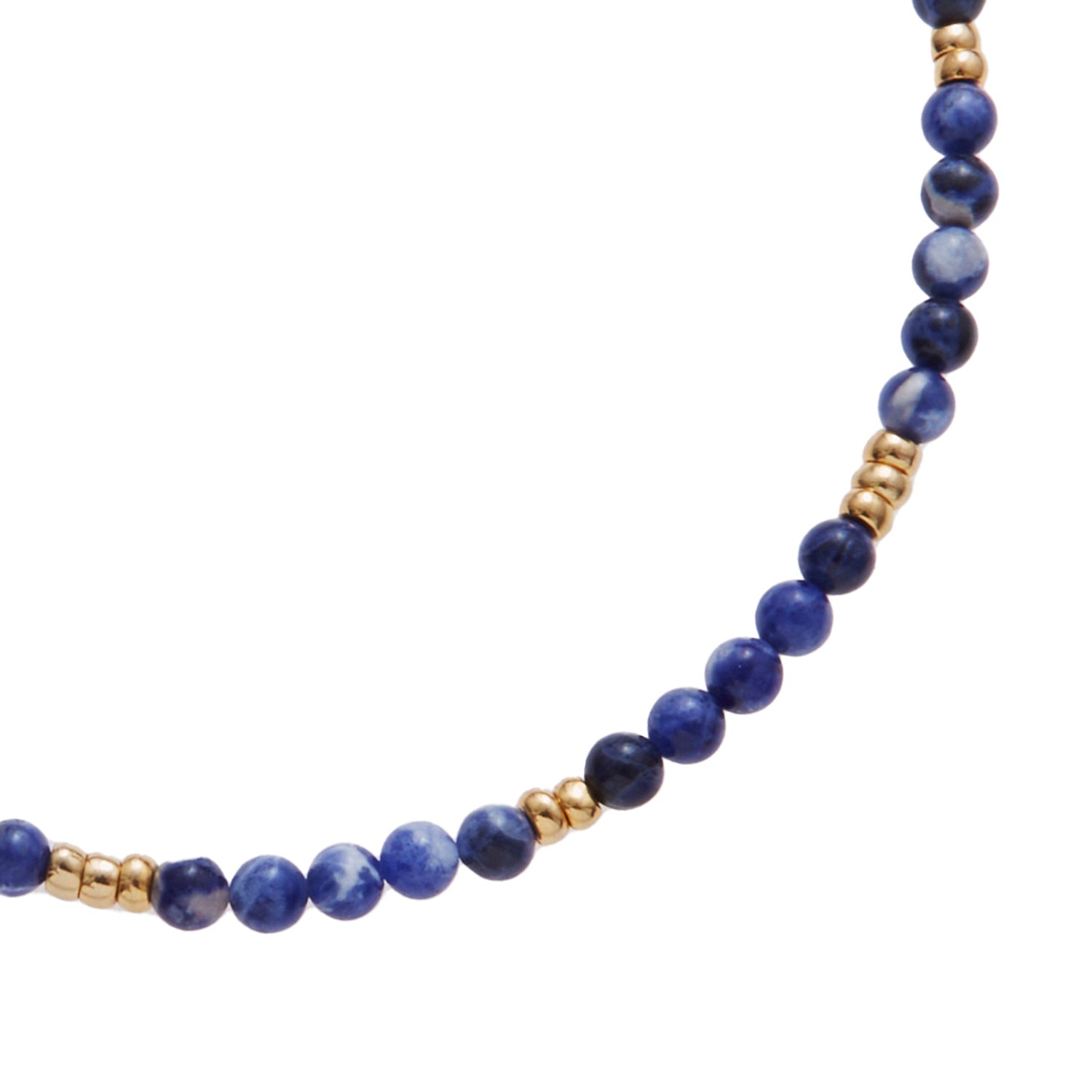 blue marbled stone necklace with gold beads