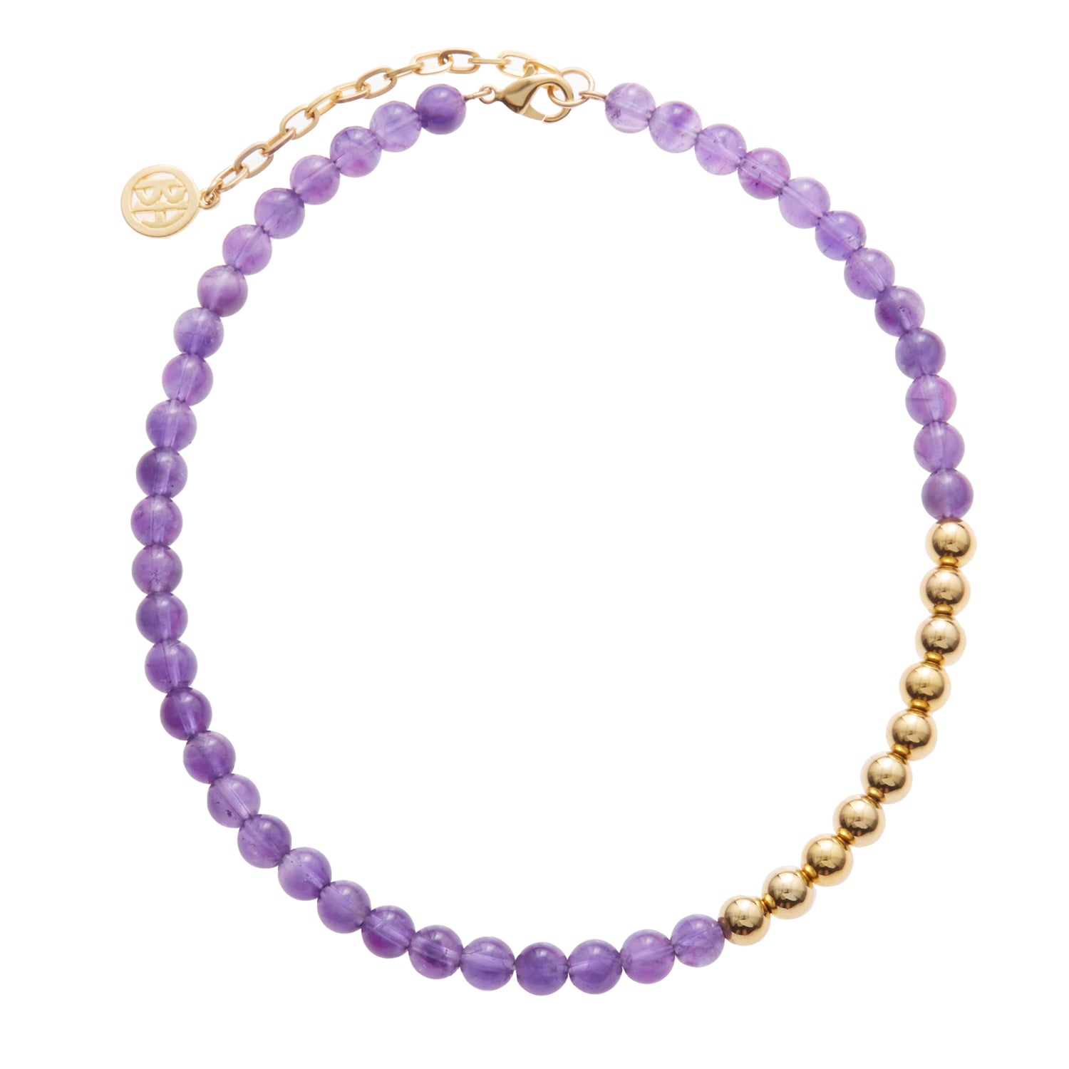 light purple stone necklace with gold beads