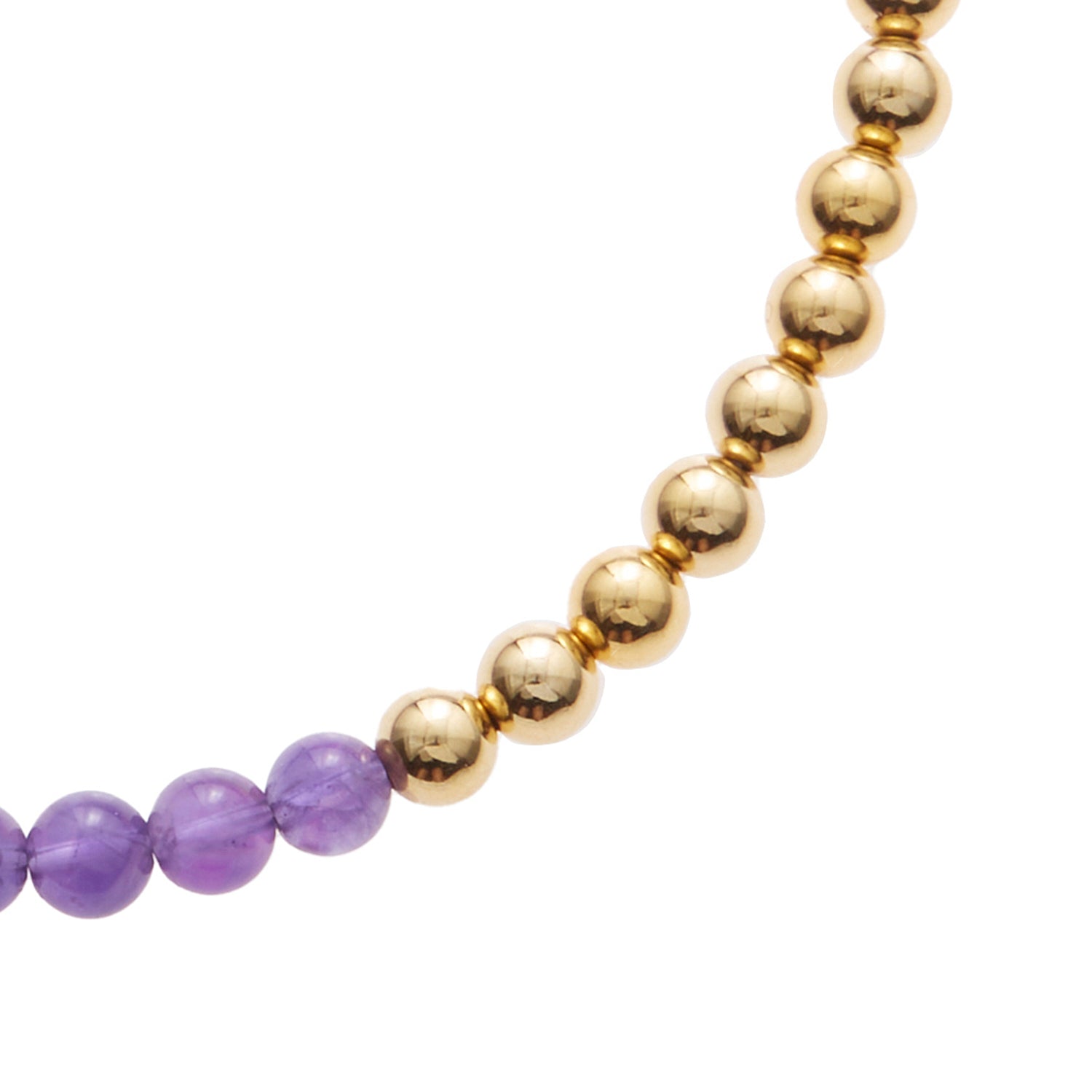 light purple stone necklace with gold beads