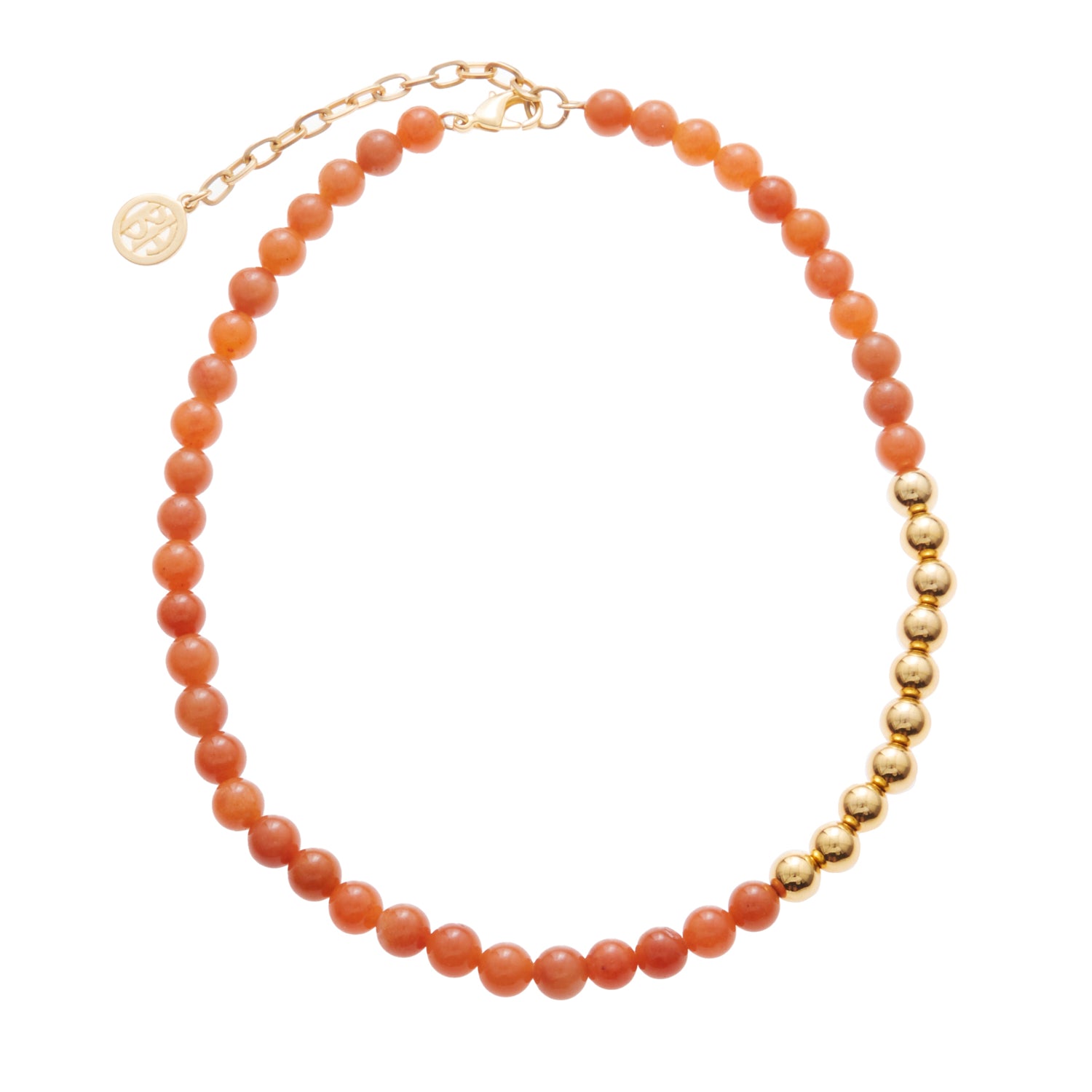 tangerine orange stone necklace with gold beads