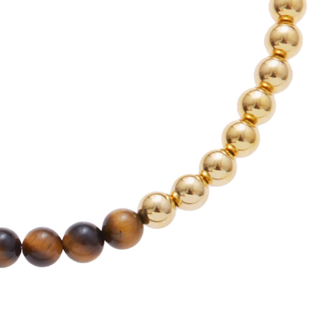 brown marbled stone necklace with gold beads