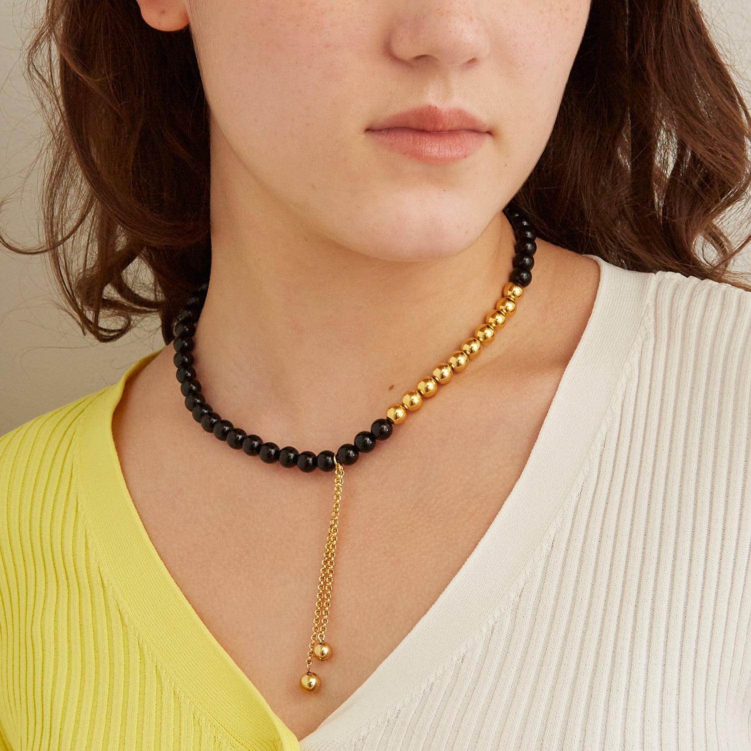 Black and Tan Beaded Gold Necklace | Ben-Amun Jewelry