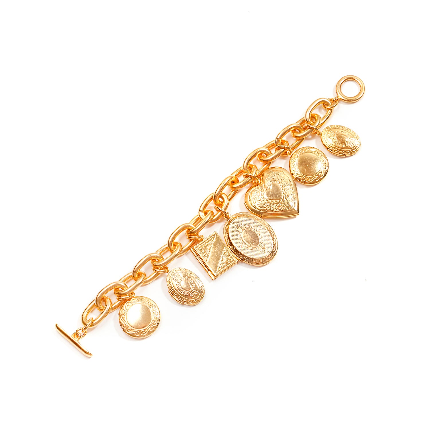 gold locket bracelet with toggle closure 