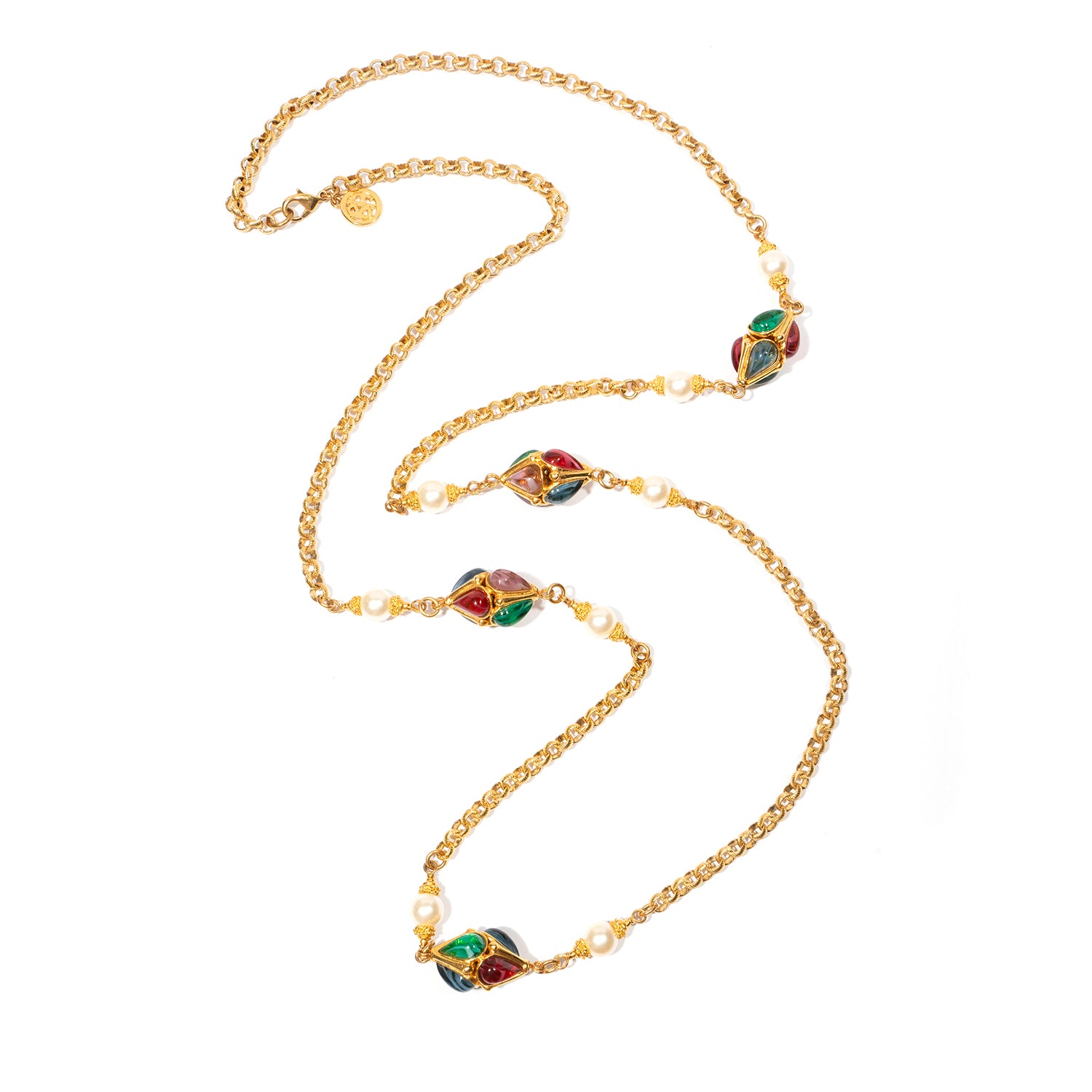 Ben-amun gold chain link necklace with majorca pearls and czech glass stones