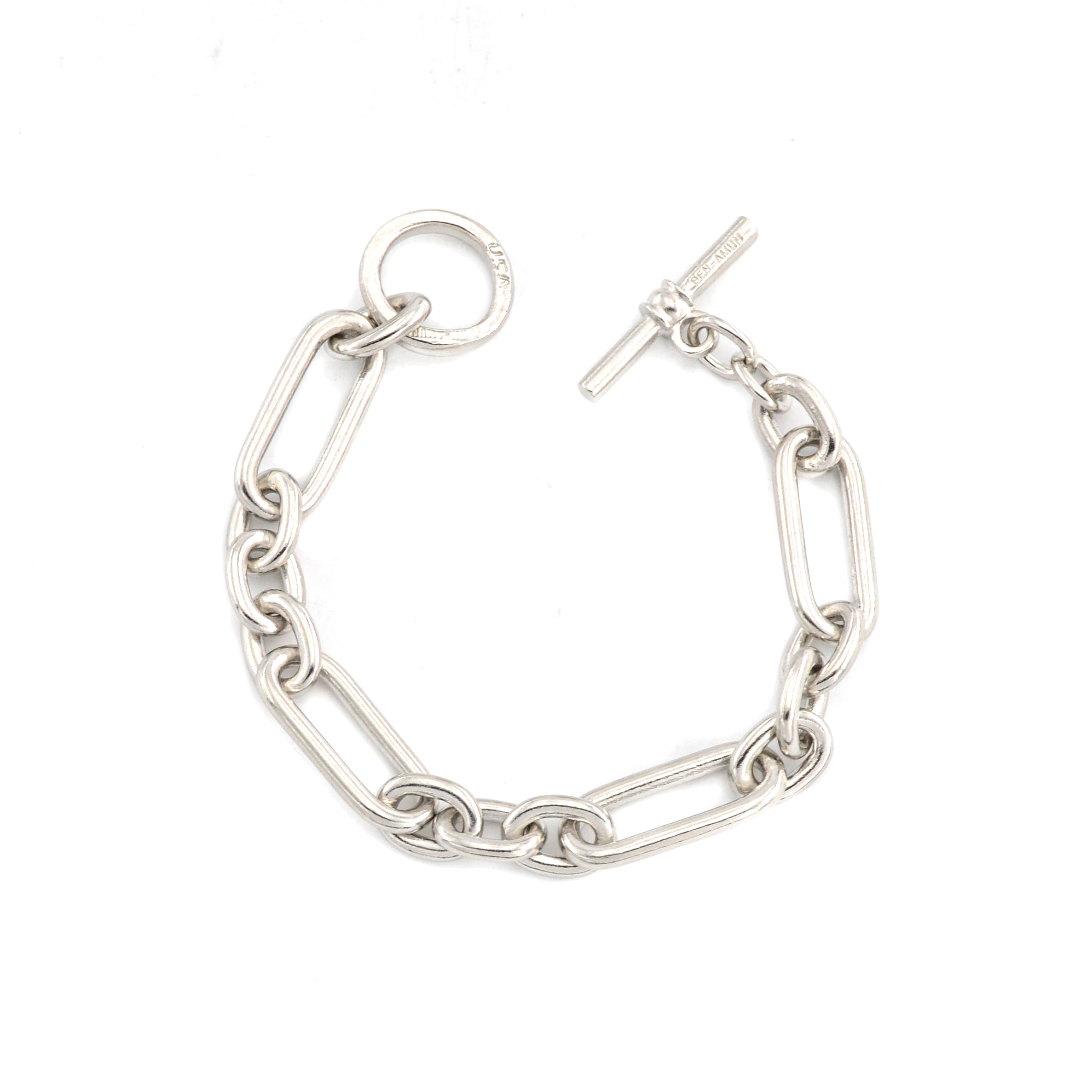 Ben-Amun handmade silver paper clip style link bracelet with toggle closure
