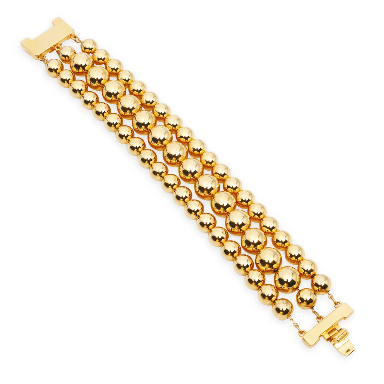 Ben-Amun three layer gold ball bracelet with box and tongue closure