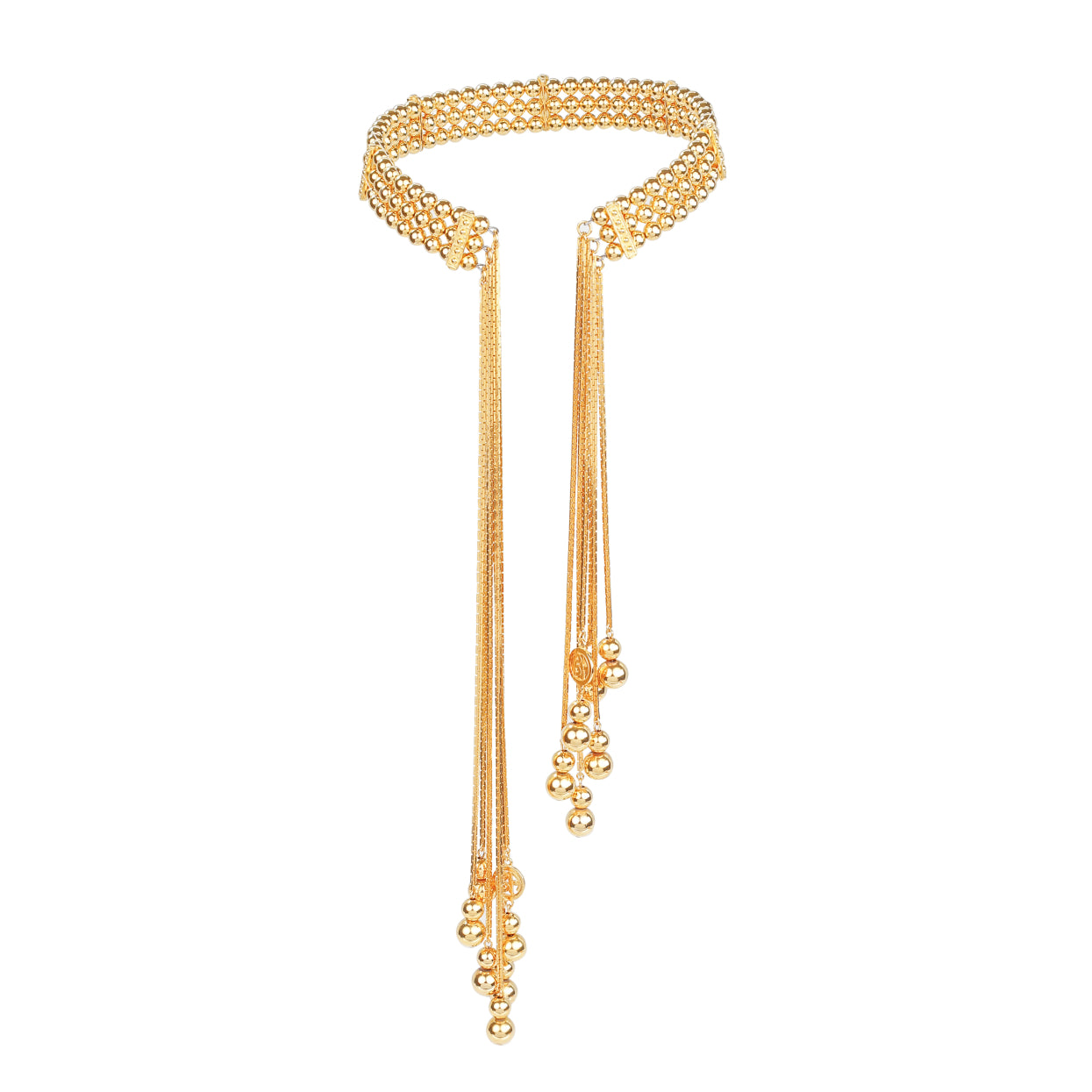 Ben-Amun three layer gold ball choker with multiple ball drops 
