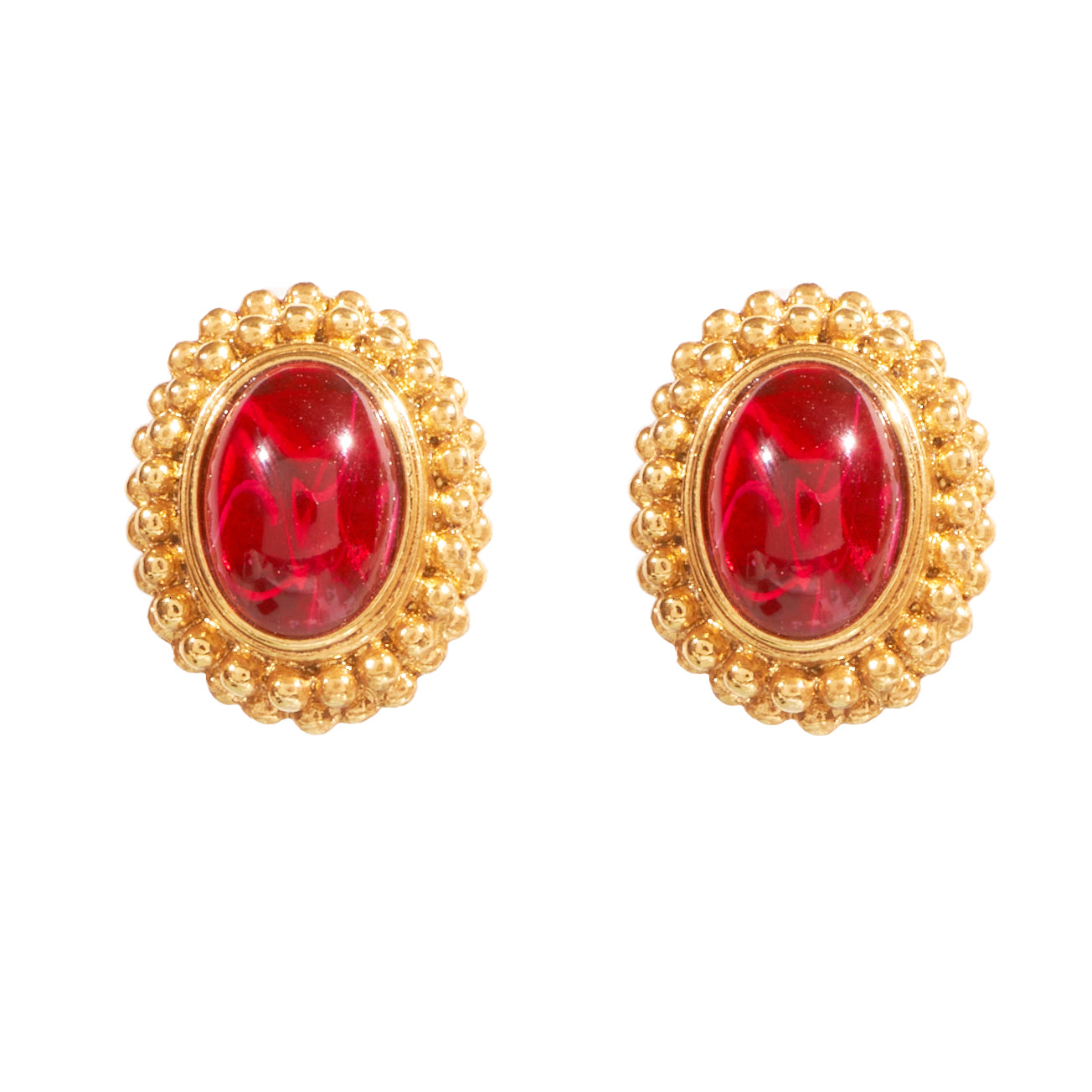24k gold plated earrings with red czech glass stone 