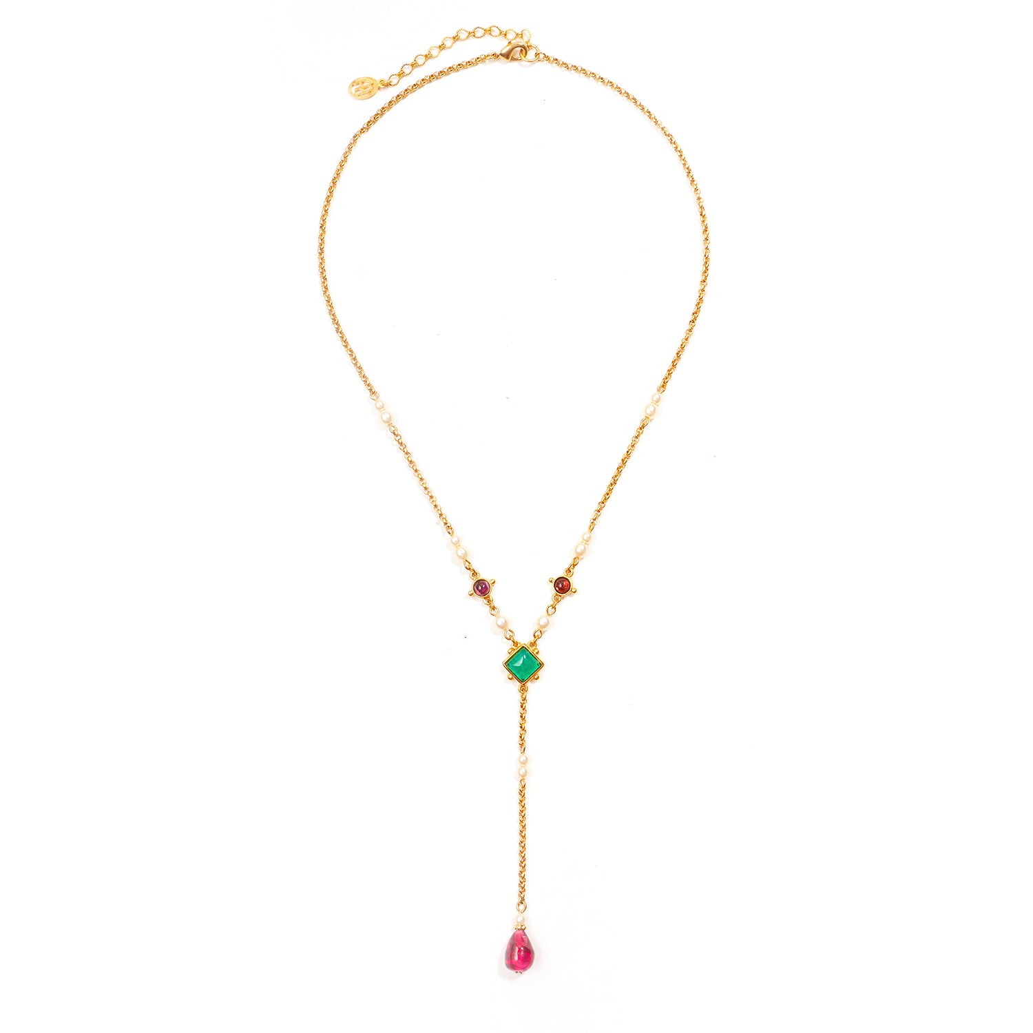 gold drop necklace with extender and lobster claw closure 