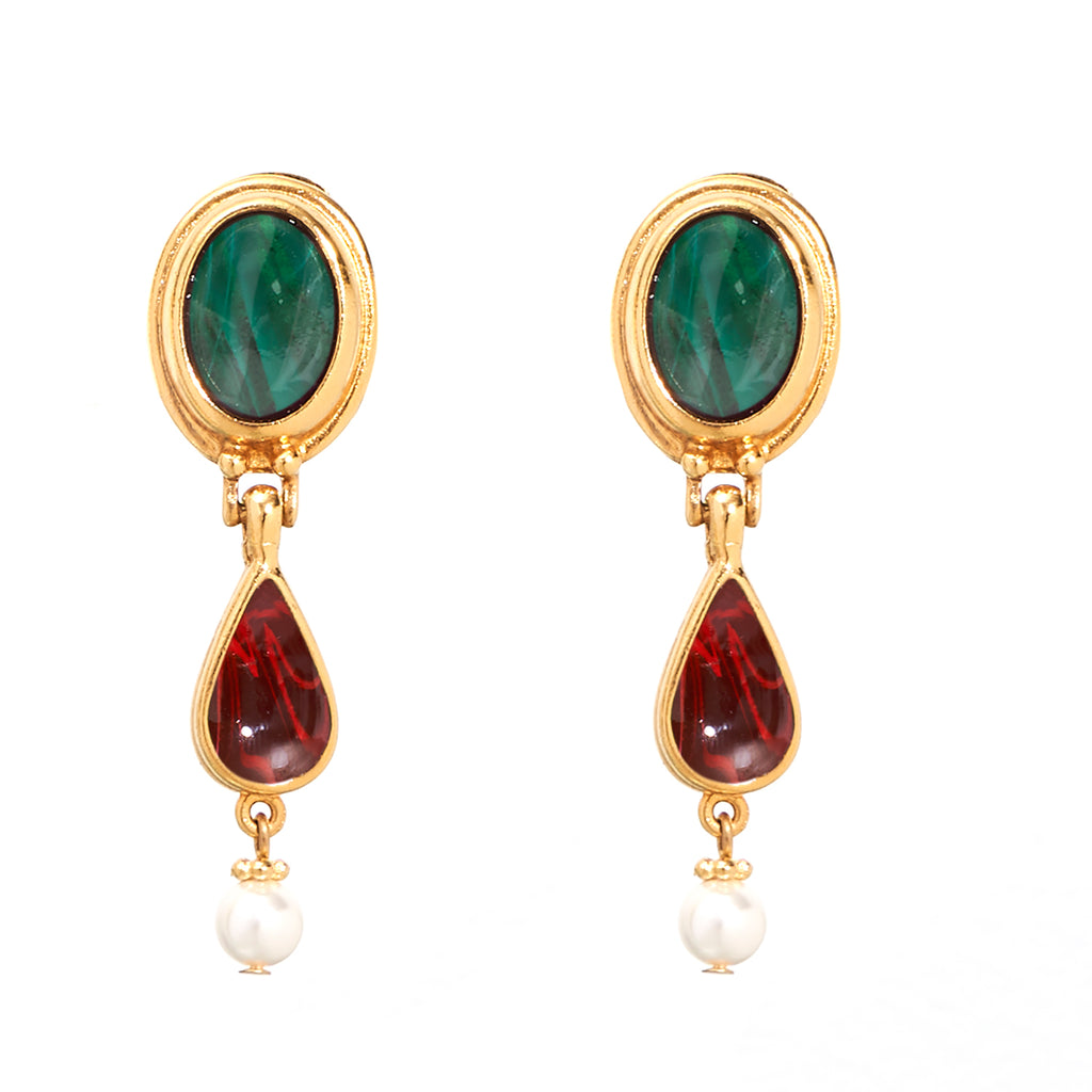 Pax Long Red/Green Clip-On Earrings