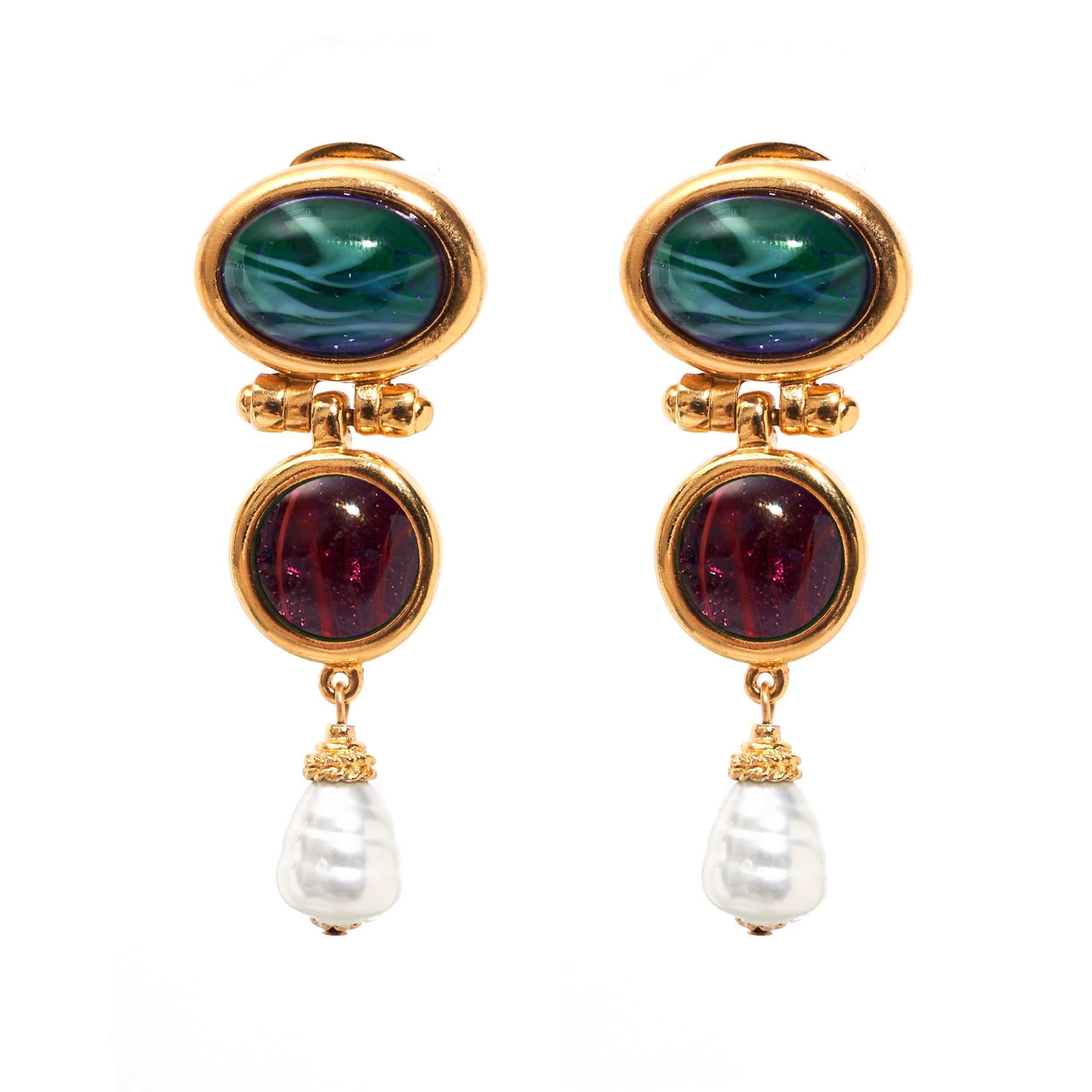 Destry Long Stone Earrings w/ Pearl Drops | Ben-Amun Jewelry