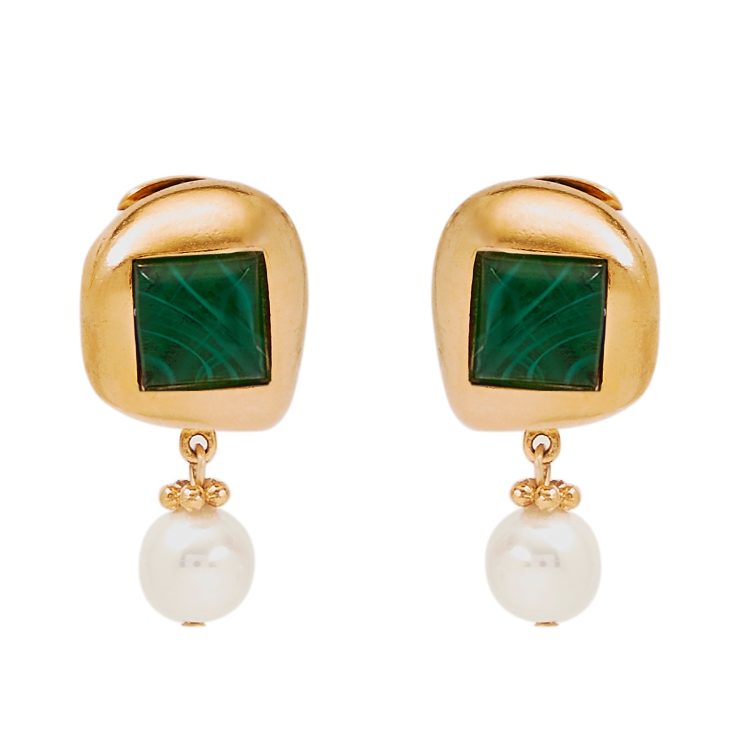 ben amun clip on majorca pearl drop earring inlayed with green czech glass stone