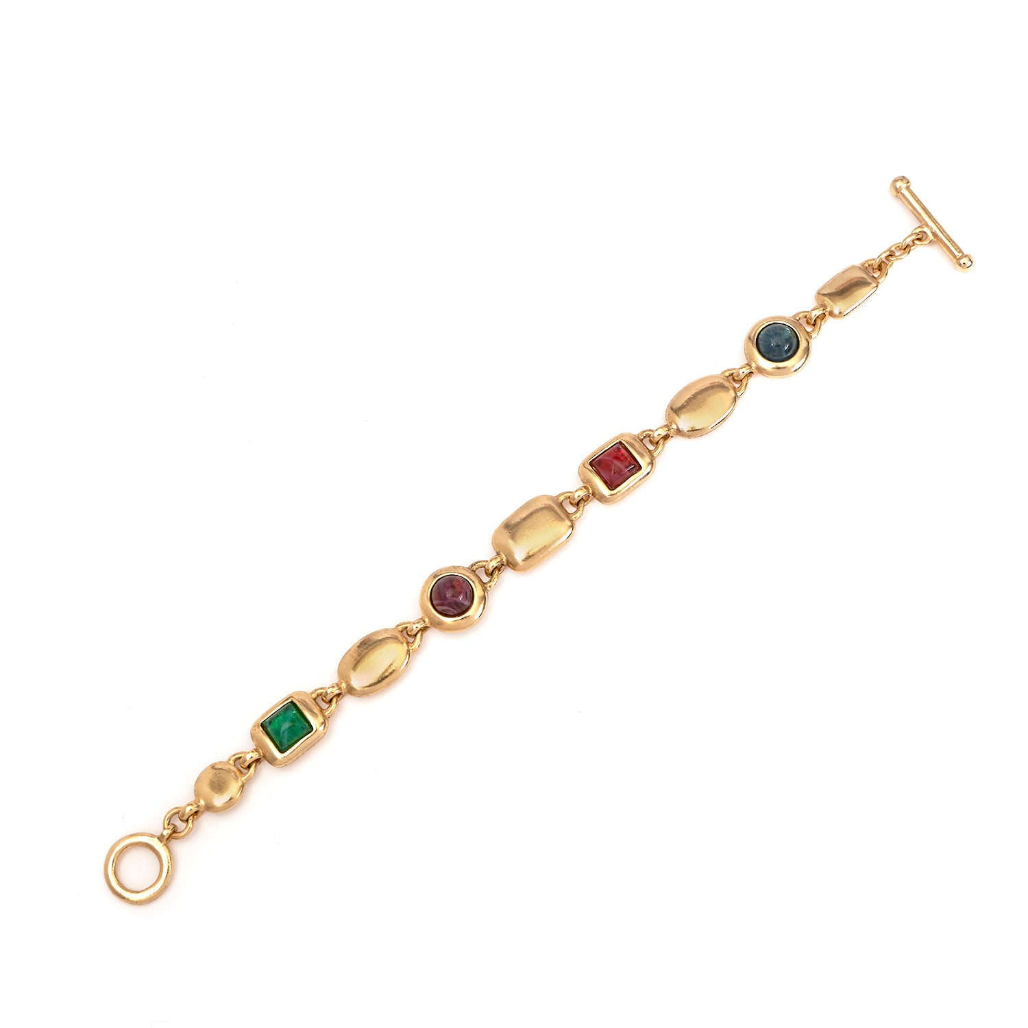 ben amun lucresia collection bracelet featuring mixture f czech glass stones inlayed in gold bracelet with toggle closure