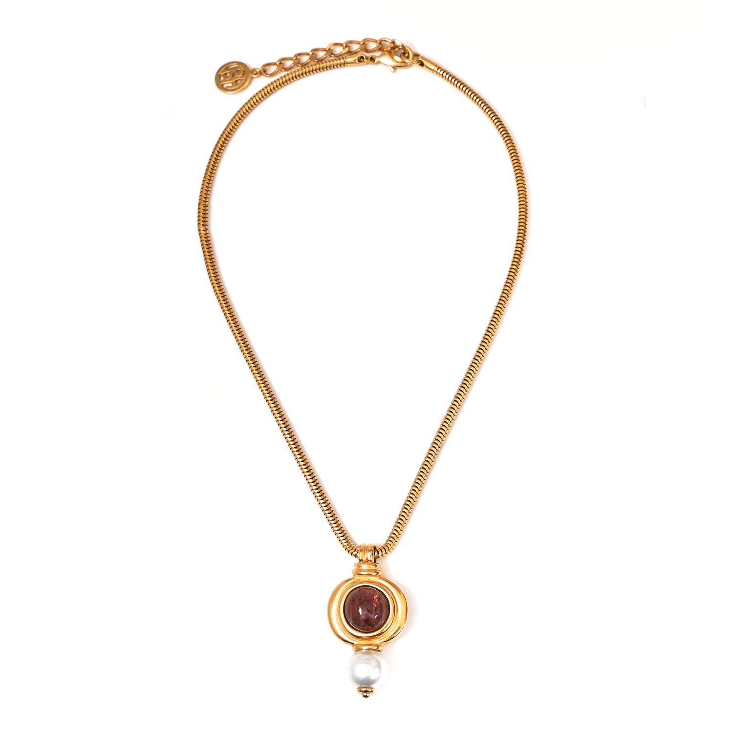 ben amun gold pendant drop necklace with lobster claw closure and extender