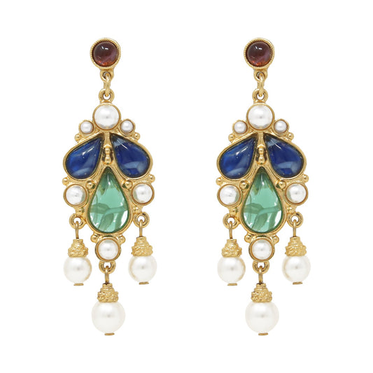 Ben-Amun czech glass stone and majorca pearl drop post earrings