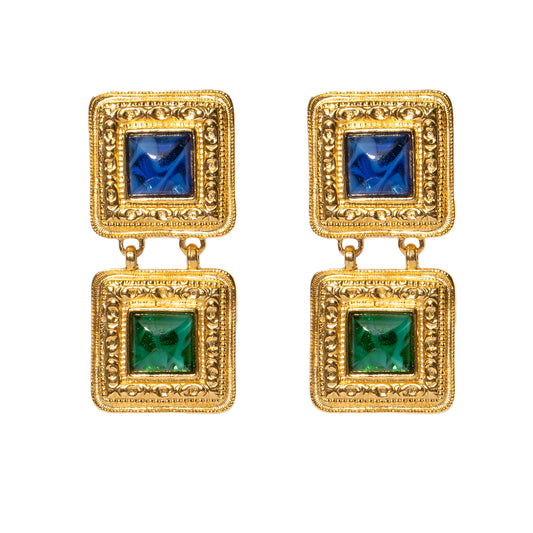 flatlay of Ben-Amun sqaure drop earrings 