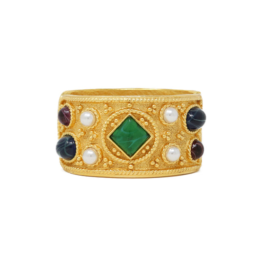Ben-Amun gold cuff bracelet with majorca pearls and czech glass stones