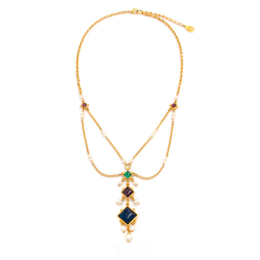 Ben-Amun gold necklace with majorca pearls and czech glass stones