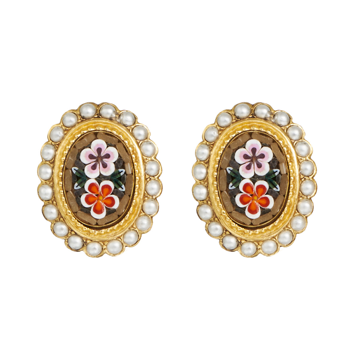 Ben-Amun gold-plated clip-on earrings inlayed with mosaics and pearls 
