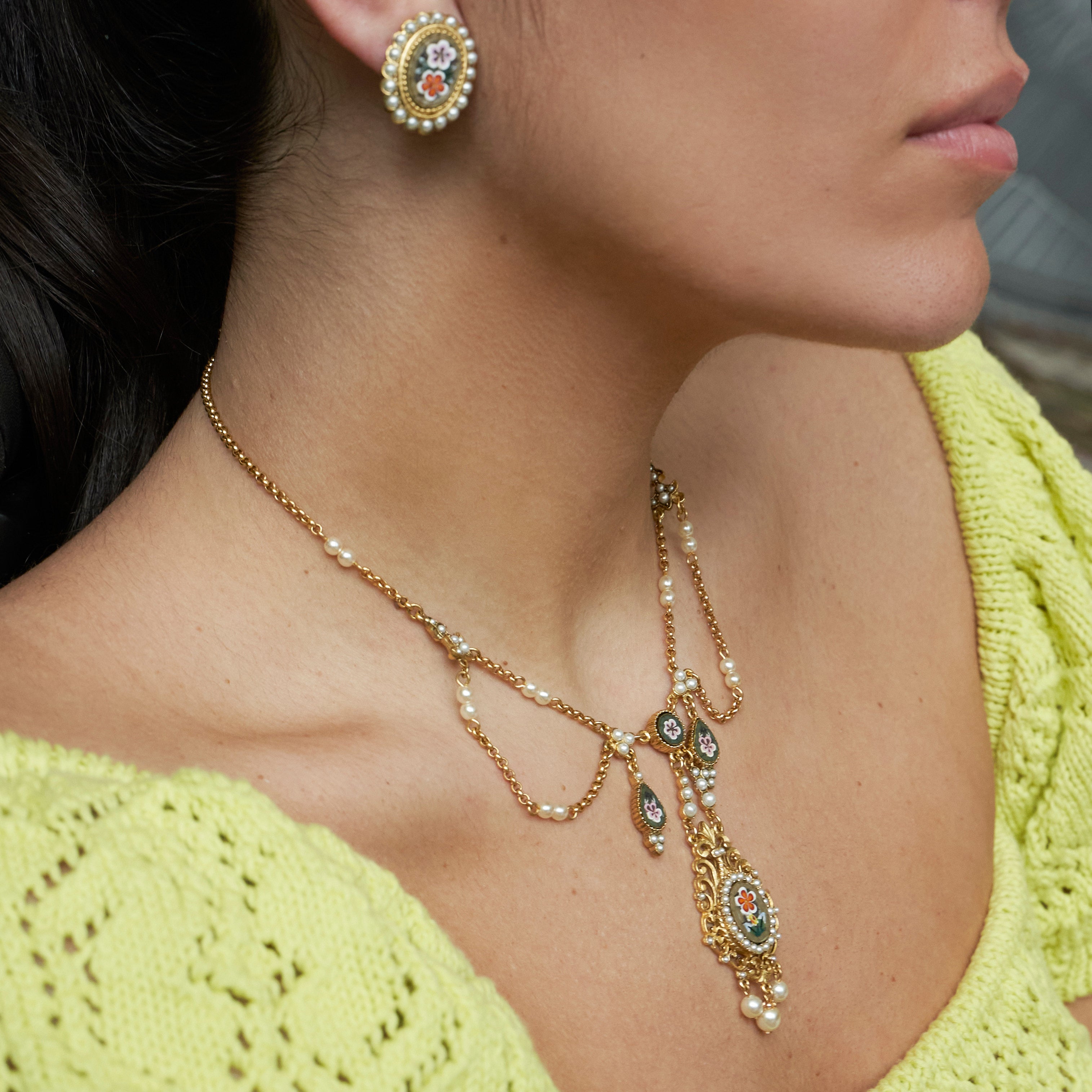 Model wearing Ben-Amun Daphne Collection Earring and Necklace