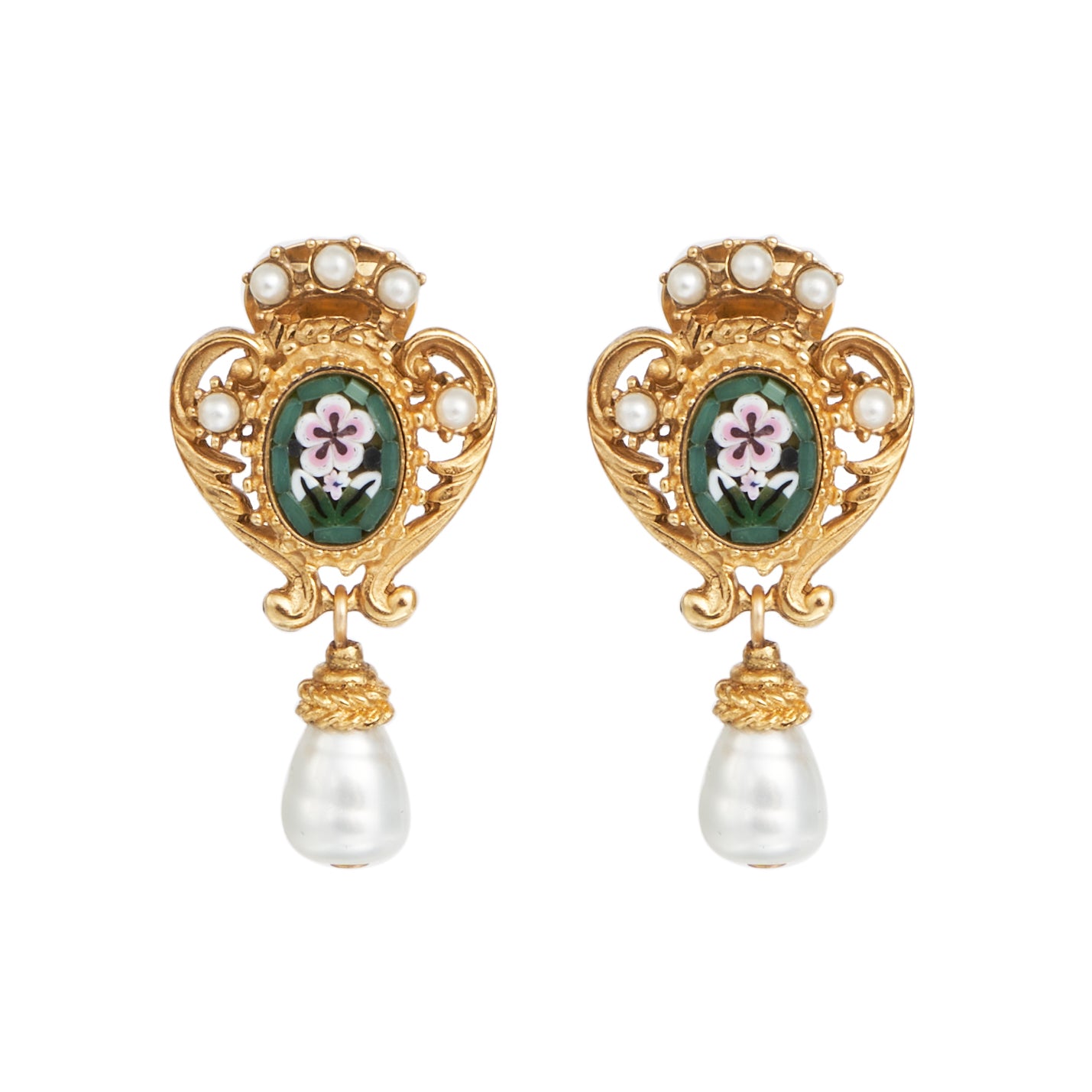 Ben-Amun pearl drop micro-mosaic earrings