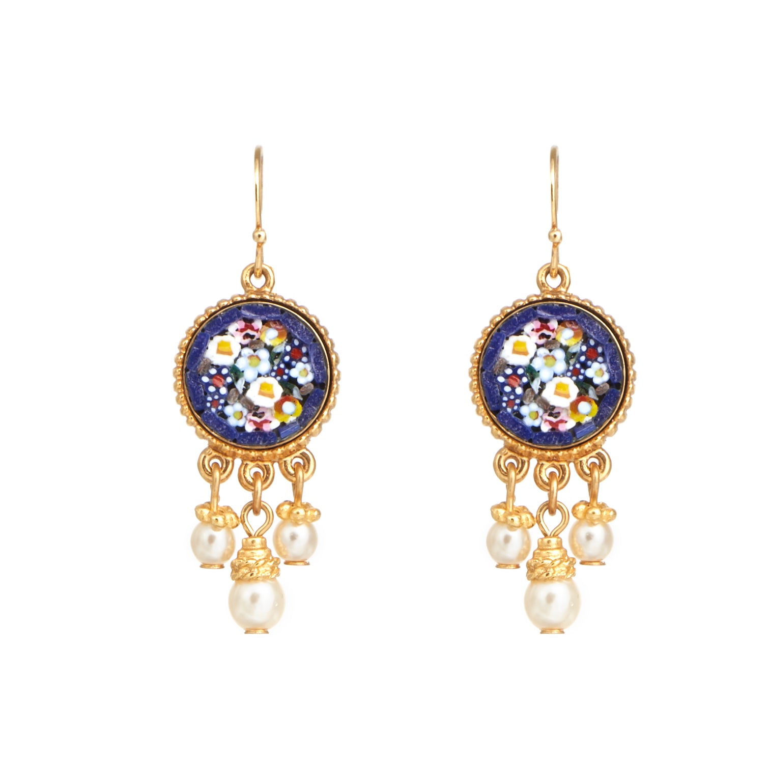 Ben-Amun fish hook mosaic and pearl drop earring