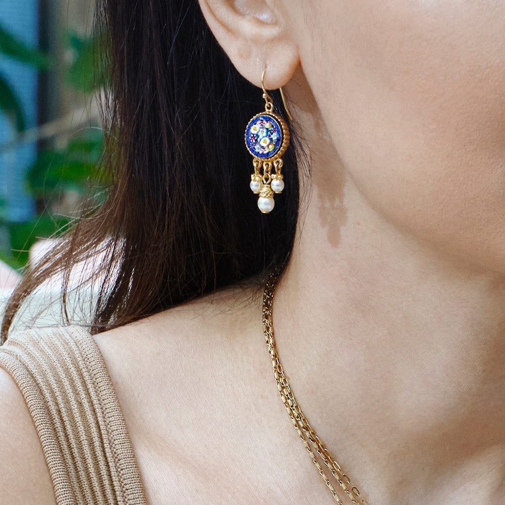 Model wearing Ben-Amun Daphne Collection fishhook earrings
