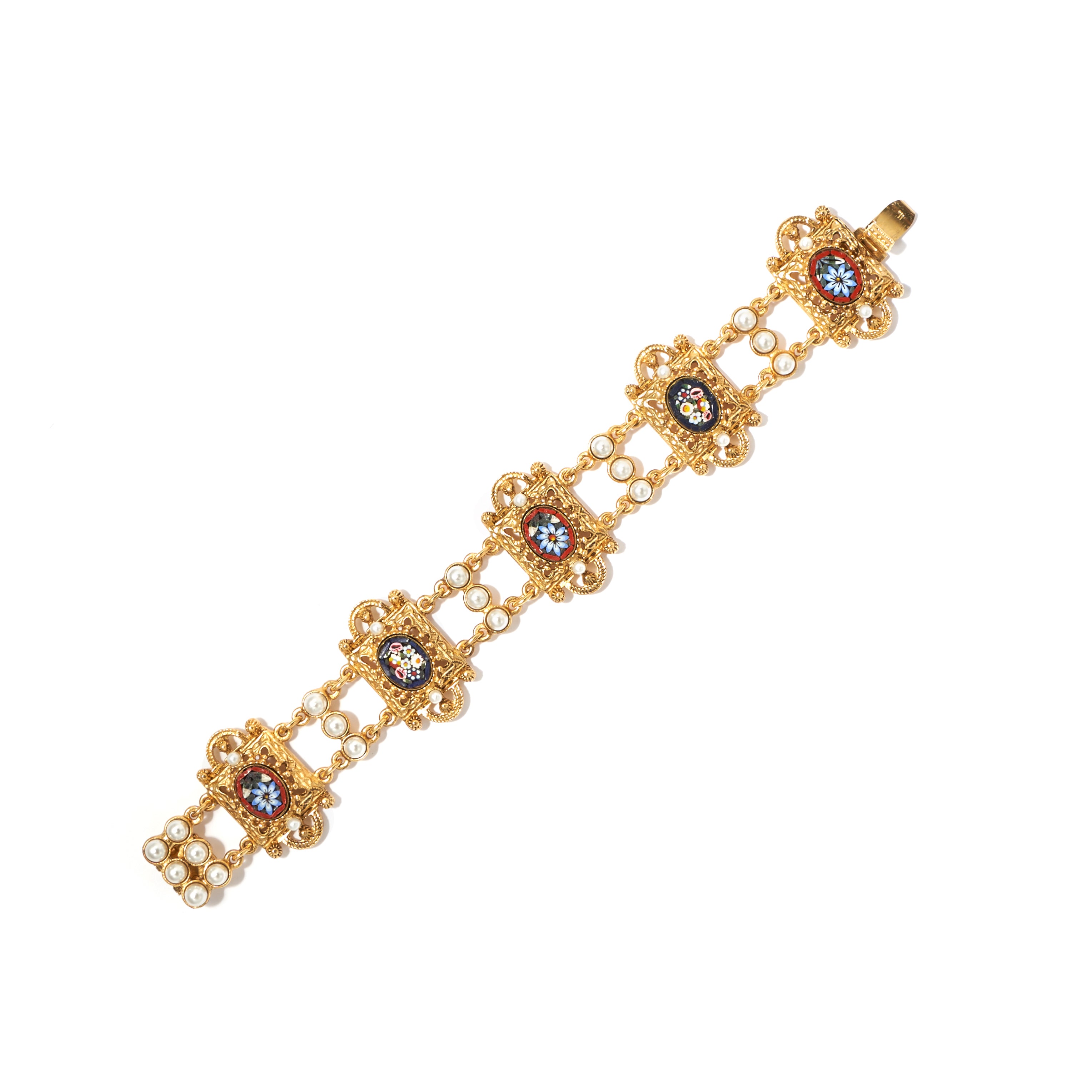 Ben-Amun gold plated multi-mosaic bracelet inlayed with pearls 