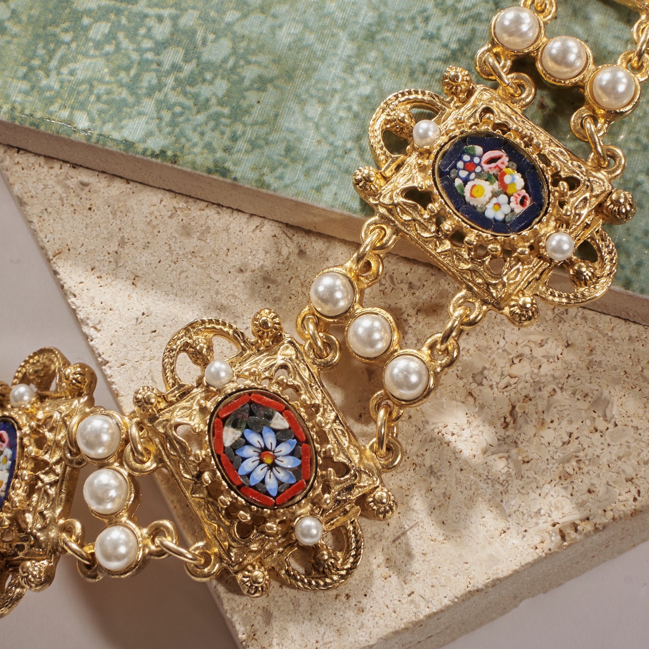 closeup of mosaic inlayed on Ben-Amun Lagia Bracelet