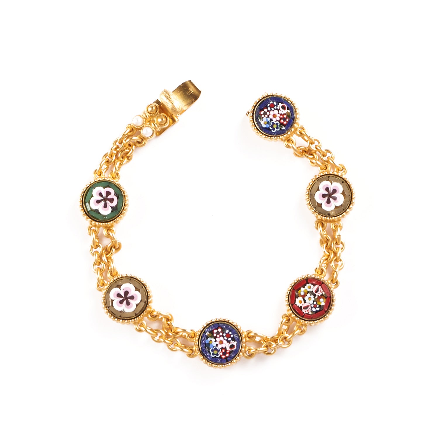 Ben-Amun statement gold plated bracelet inlayed with five micro mosaics