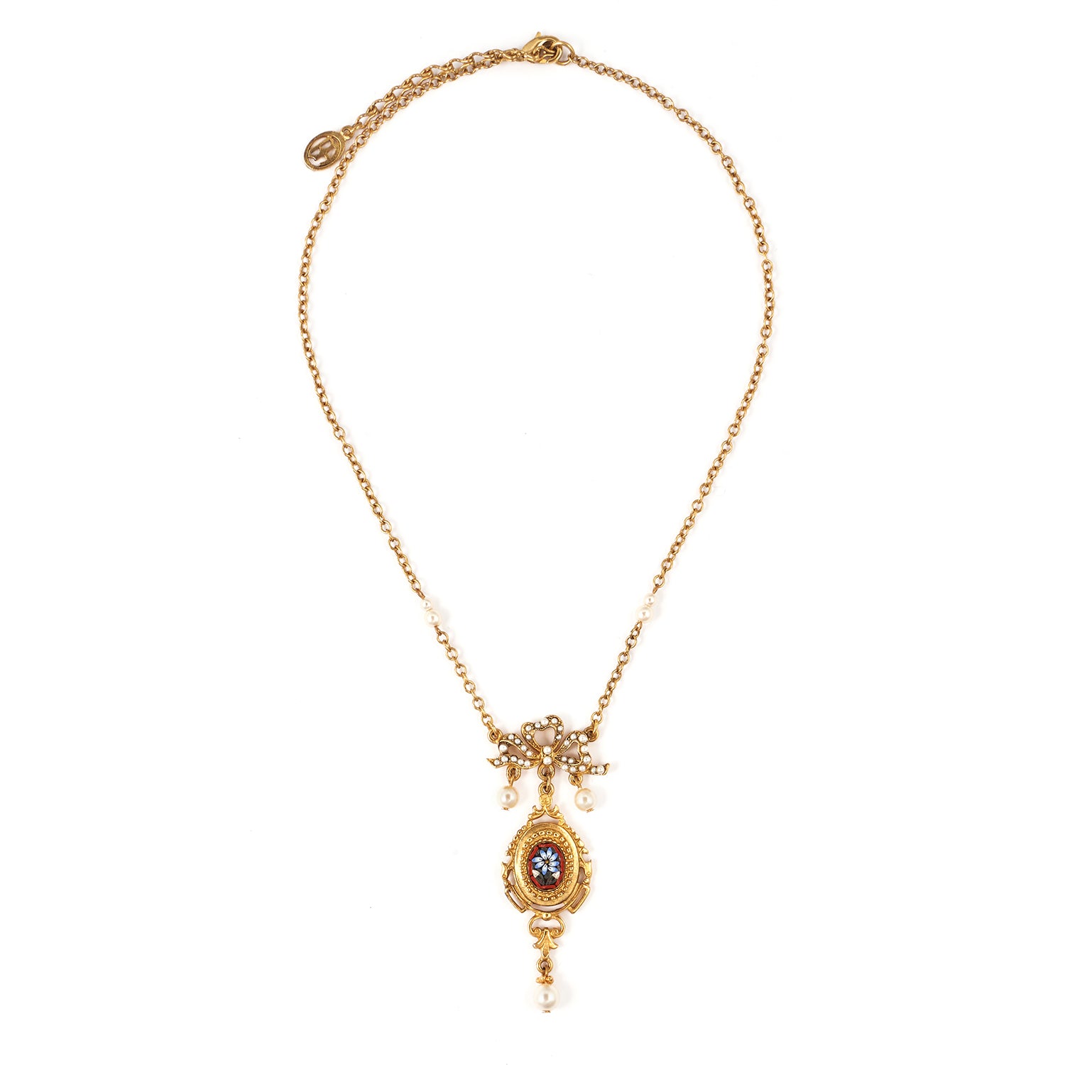 Ben-Amun simple gold plated chain necklace with micro mosaic and pearl drop