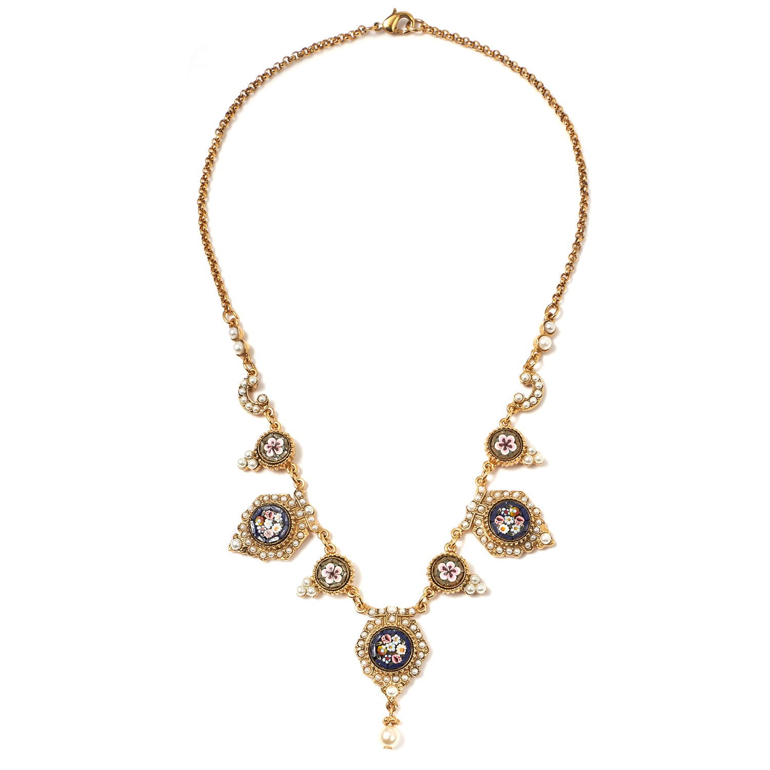 Ben-Amun necklace inlayed with seven mosaics and majorca pearls