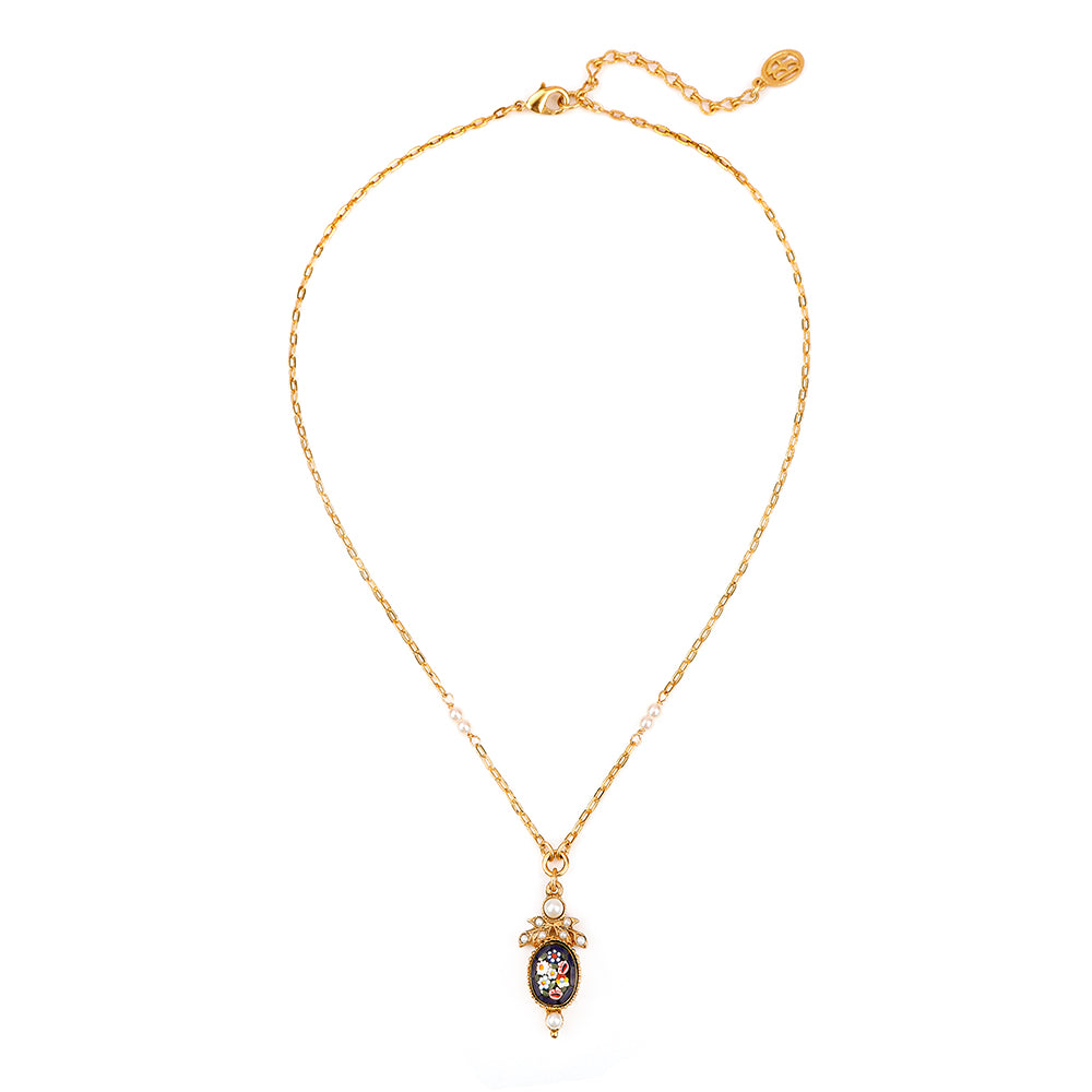 gold plated necklace inlayed with micro mosaic 