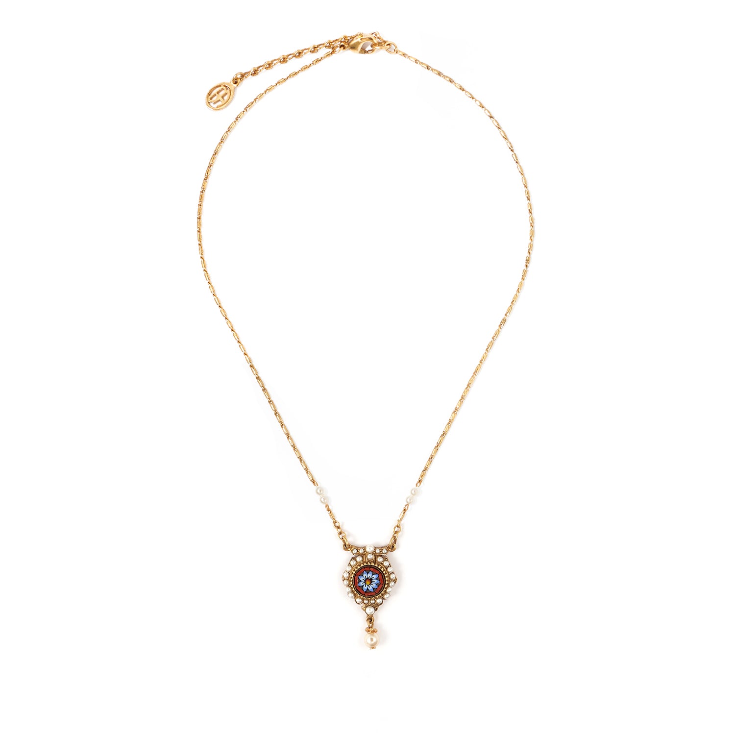 Ben-Amun gold plated necklace inlayed with micro mosaics and majorca pearls 