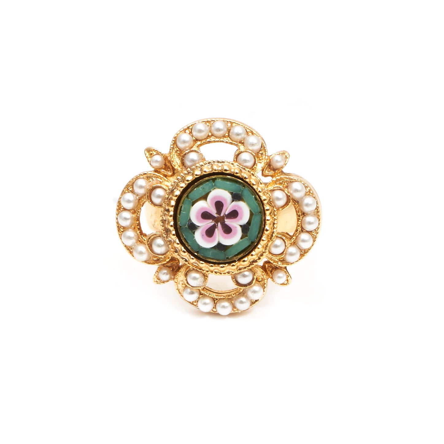 Ben-Amun Daphne Collection Ring inlayed with mosaic and majorca pearls